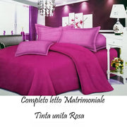 Trade Shop - Completo Letto Lenzuola Matrimoniale Con Copri Cuscini Tinta Unita Colore Rosa -