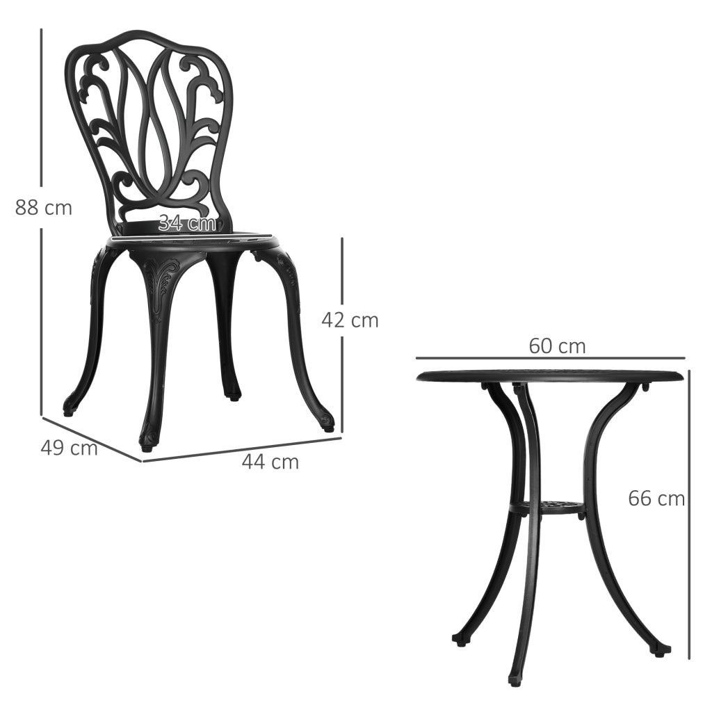 Set 3 Pezzi da Giardino con 2 Sedie e Tavolino in Vetro con Foro per Ombrellone in Alluminio Nero