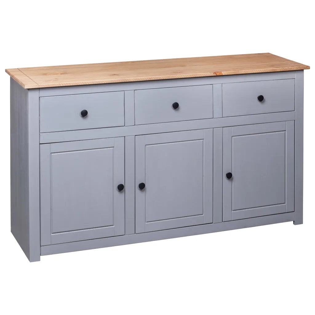 Credenza-Buffet-Armadio da cucina Grigia 135x40x80 cm in Legno Massello di Pino Panama