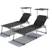 Set 2 Lettini Da Sole Richiudibili Con Tettuccio Ombreggiante Schienale Reclinabile A 6 Regolazioni Struttura Leggera In Alluminio Ideali Per Mare Spiaggia Giardino Piscina 187 x 59 x 29 Cm Nero