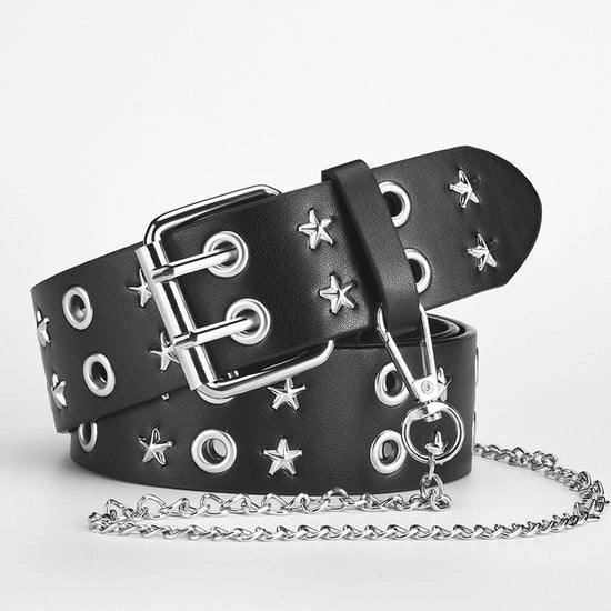 Raccordo in Pelle Nero con Catena - Cintura Punk per Donna