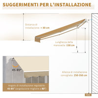 Tenda da Sole Avvolgibile a Parete 4x2.5m in Poliestere Beige