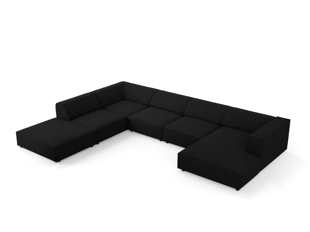 Cosmopolitan Design - Divano panoramico sinistro "Arendal" 7 posti in ciniglia con effetto a coste nero 
