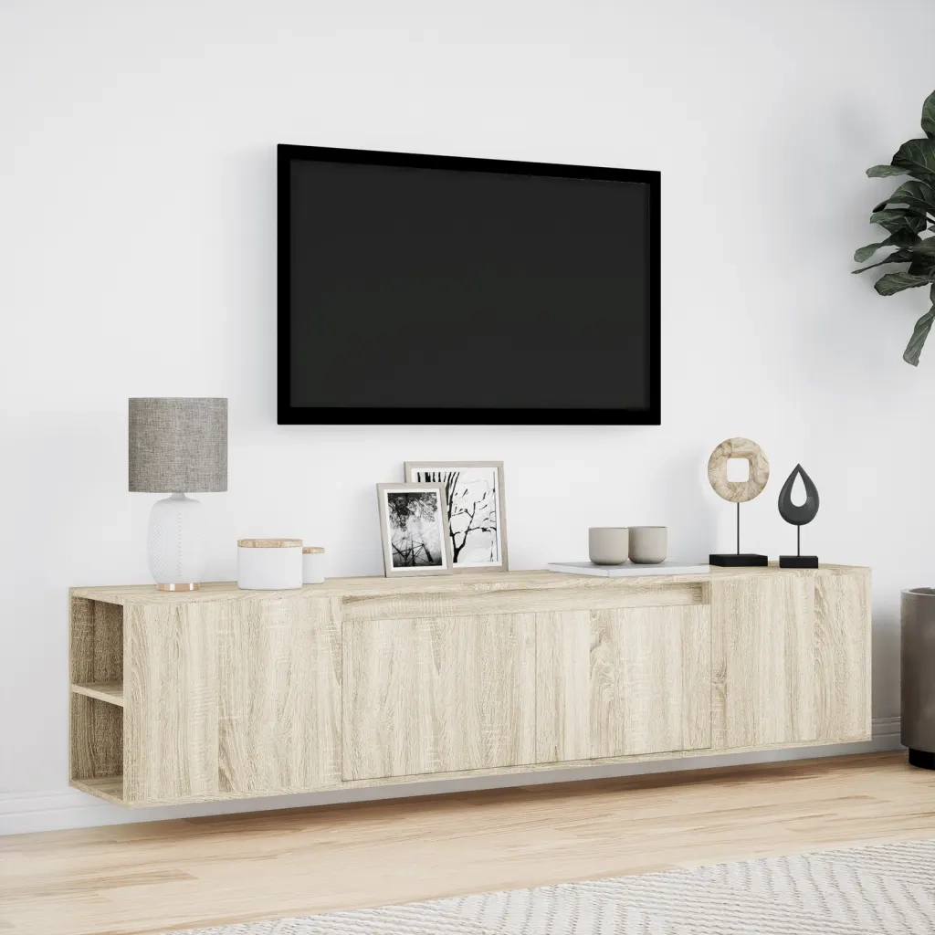 Mobile TV a Parete con LED Rovere Sonoma 180x31x39,5 cm 3307956