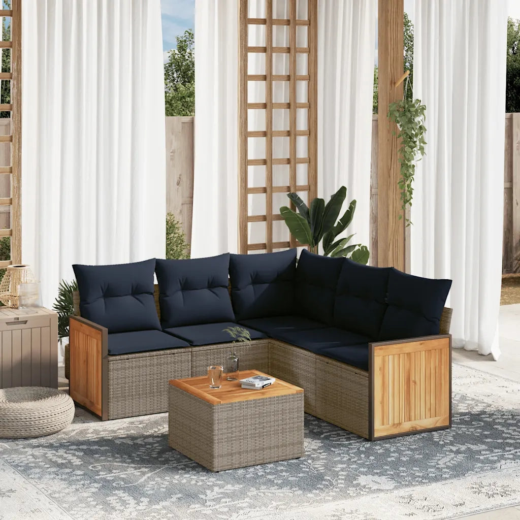 Set Divani da Giardino 6 pz con Cuscini Grigio in Polyrattan 3227650
