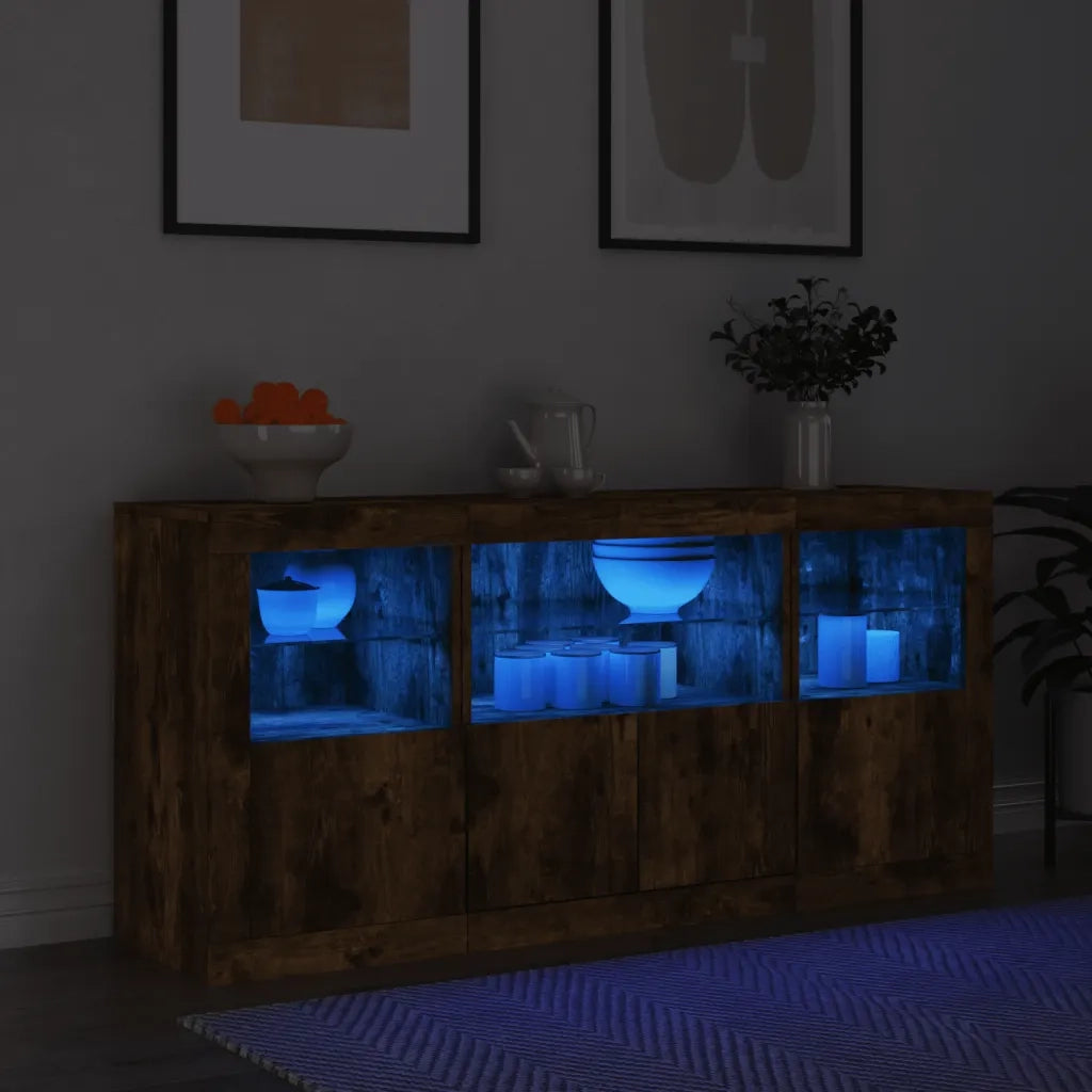 Credenza con Luci LED Rovere Fumo 142,5x37x67 cm 3209069