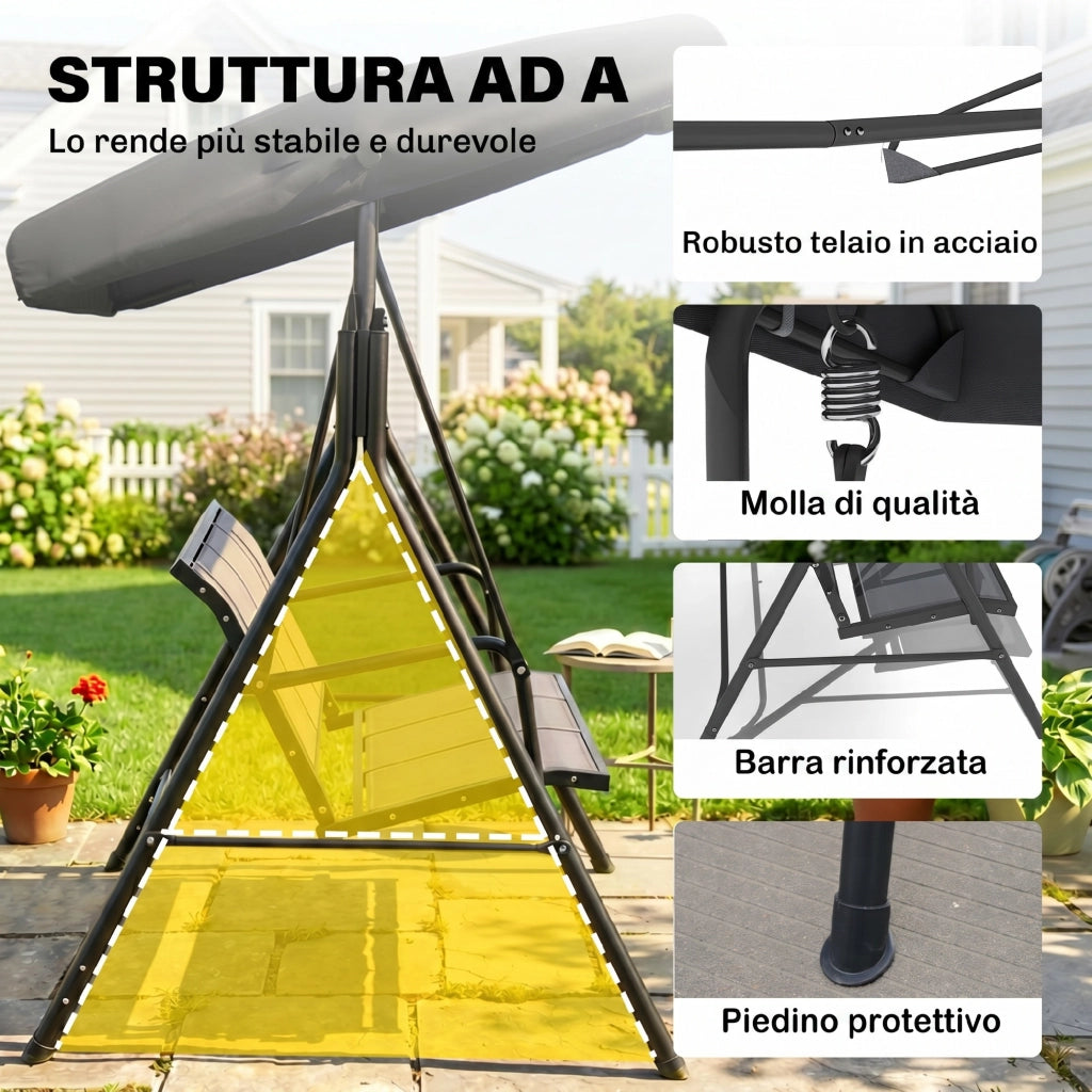 Dondolo da Giardino con Tettuccio 3 Posti ¨C Zephmum ¨C Nero Acciaio