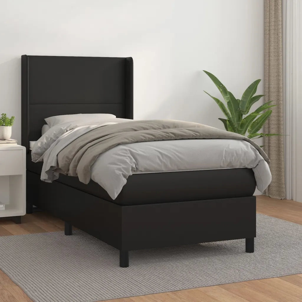Letto singolo | Letto per adulti | Giroletto a Molle con Materasso Nero 80x200 cm in Similpelle