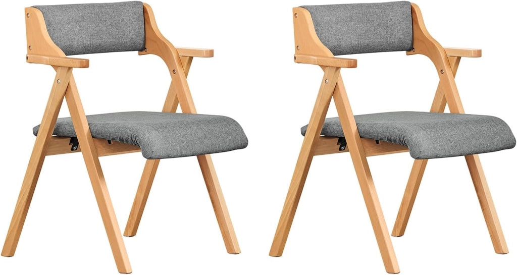 Sedia Pieghevole in Legno con Cuscino – Sedie Giardino Pieghevoli e Sedie Pieghevoli da Interno in Legno, Sedia da Giardino Pieghevole per Ufficio Ospiti, Cucina o Balcone Colore Grigio FST98-HG