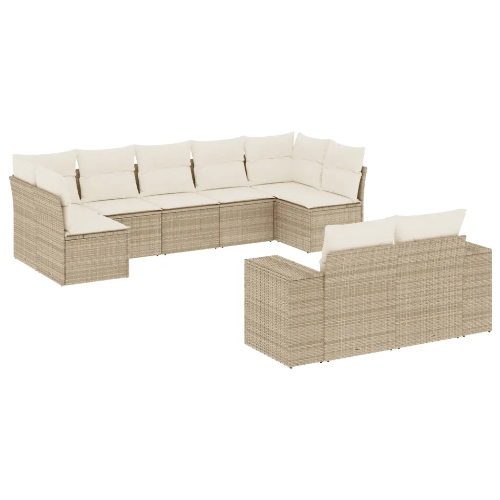 Set Divano da Giardino 9 pz con Cuscini Beige in Polyrattan 3223017