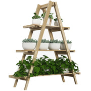 Supporto per Piante Pieghevole a 3 Livelli ¨C zephmum ¨C 100x36x112 cm Legno Naturale