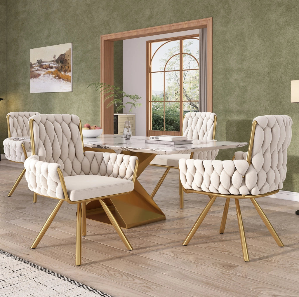 Set di 2 sedie da pranzo girevoli in velluto beige