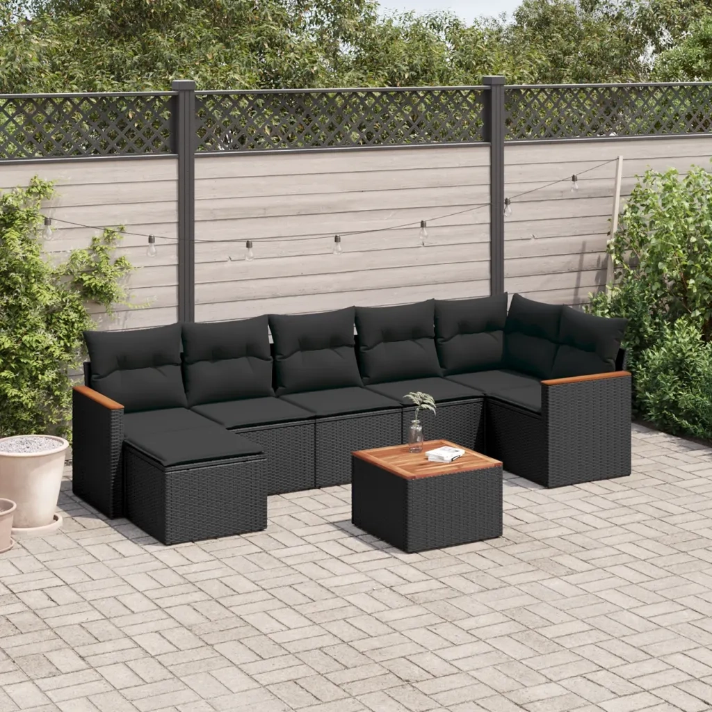 Set Divani da Giardino con Cuscini 8 pz Nero in Polyrattan 3226195