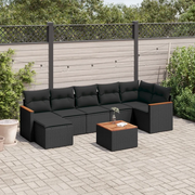 Set Divani da Giardino con Cuscini 8 pz Nero in Polyrattan 3226195