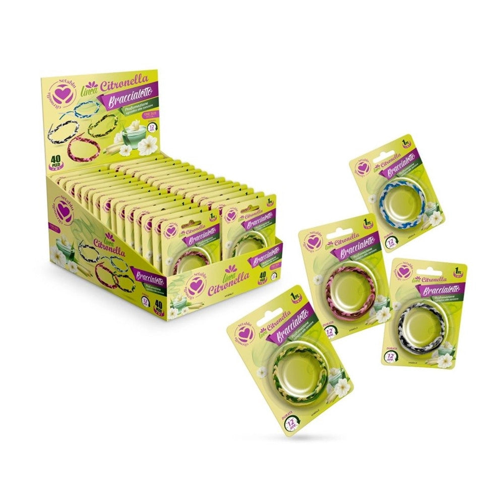 Trade Shop - Set 40pz Bracciale Braccialetto Citronella Treccia Repellente Zanzare Colori Assortiti 023809 -