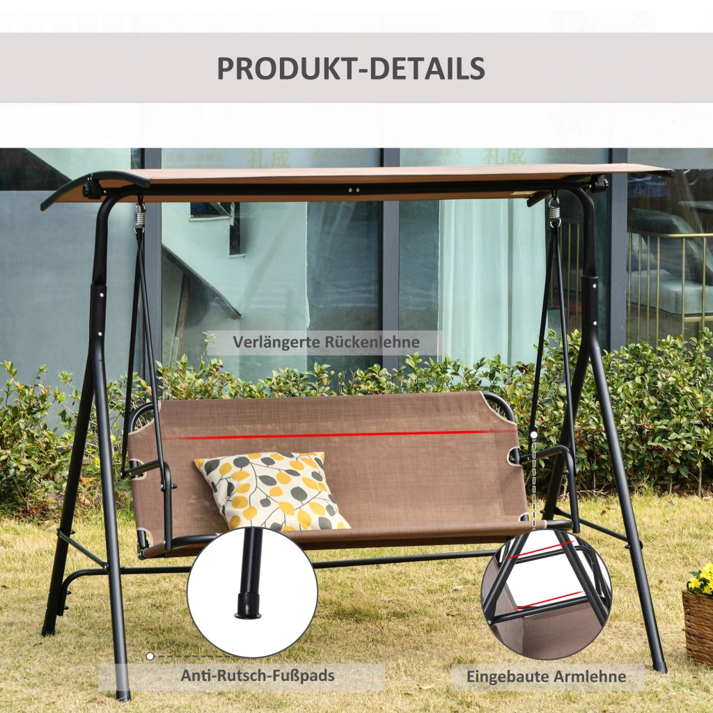 Dondolo Da Giardino A Due Posti Con Tettuccio Marrone Metallo 172 X 110 X 155 Cm
