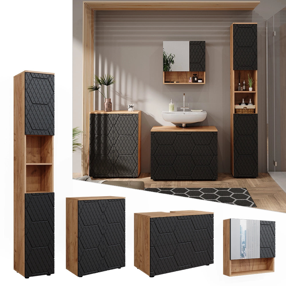 Vicco Set mobili bagno Antracite con struttura a nido d'ape 4 pezzi, con cassettiera e mobile midi