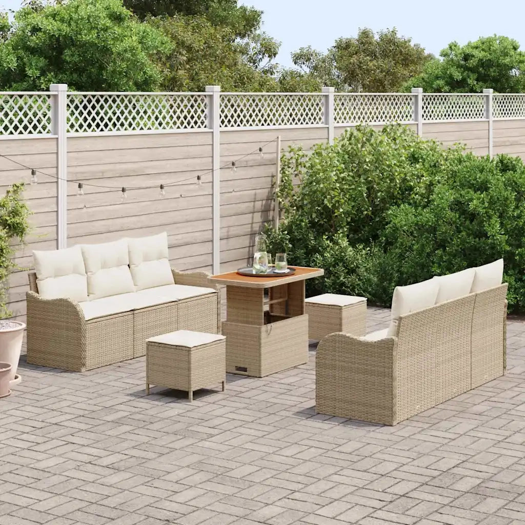 Set Divano da Giardino con cuscino 9 pcs Beige polyrattan