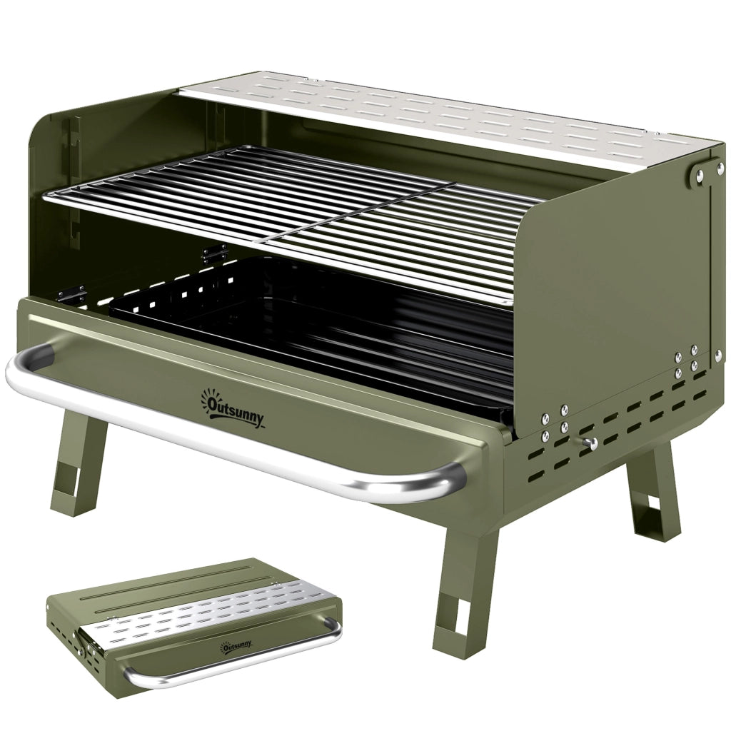 Barbecue a Carbone Pieghevole ¨C zephmum ¨C Verde 52x37x31.8 cm con Griglia Regolabile