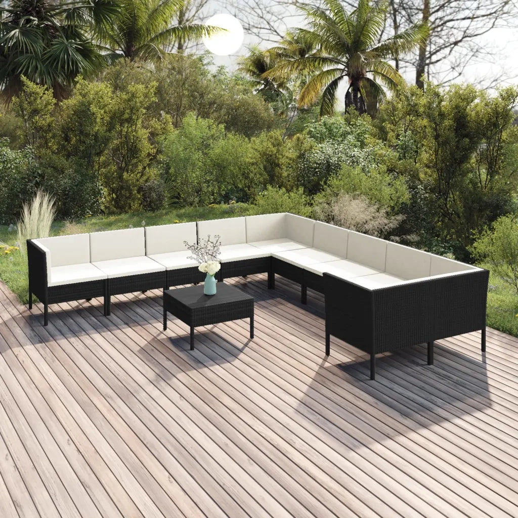 Set Divani da Giardino 11 pz con Cuscini in Polyrattan Nero cod mxl 38408