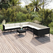 Set Divani da Giardino 11 pz con Cuscini in Polyrattan Nero cod mxl 38408
