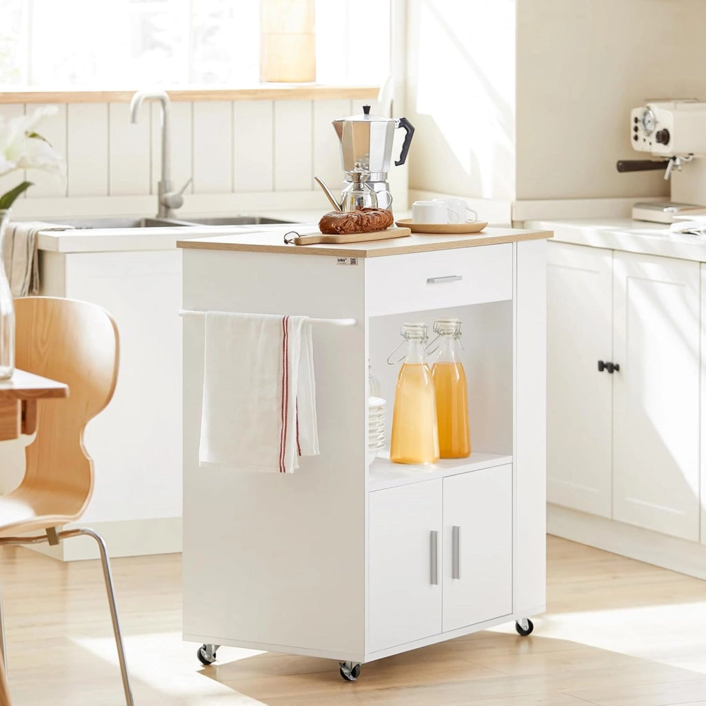 Mobile Cucina Salvaspazio Credenza Cucina Carrello Cucina con Ruote Mobiletto Cucina Dispensa Madia Cucina Mobile Cucina con Ripiani Bianco 82x46x88 cm FKW113‑WN