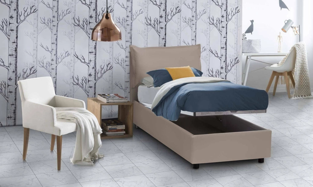 Assoreta, Letto Singolo Materasso Incluso Made in Italy, Grigio Tortora