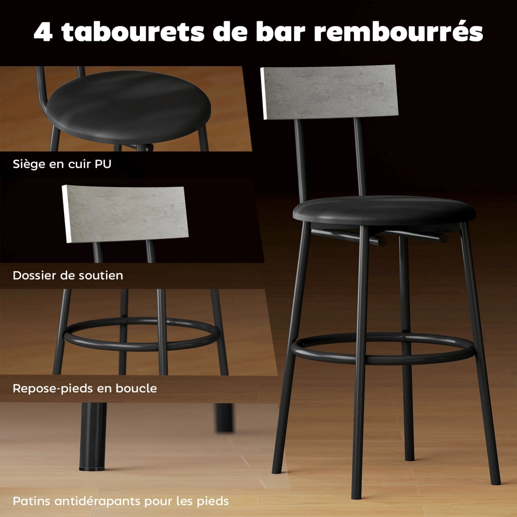 Tavolo da bar con sgabelli ¨C zephmum ¨C 110x55x90 cm, bianco, struttura in acciaio