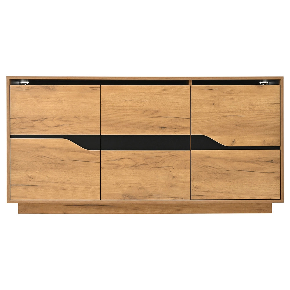 Credenza Soggiorno 140x40x76cm - Xylo - 3 Ante Regolabili, Colore Legno e Nero
