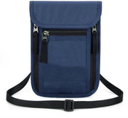 Borsa di Viaggio con Blocco RFID - Portamonete con 3 Comparti e Chiusura a Cerniera - Borsa di Pelle con Cerniera e Cinturino per Uomo e Donna (1 blu)