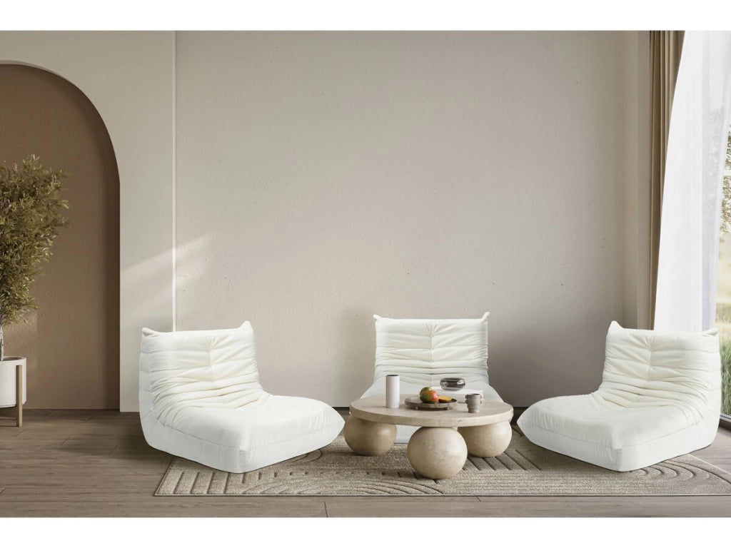 Set di 3 poltrone componibili in tessuto testurizzato "Velasca" - Bianco
