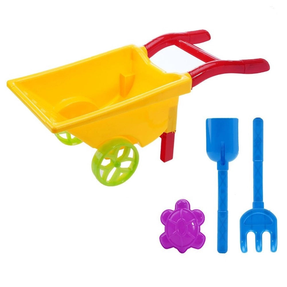 Trade Shop - Set Giochi Mare Spiaggia 4pz Con Carriola 18x44cm Rastrello Paletta Formina 258296 -