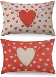 Set di cuscini da 2 - Copri cuscini per San Valentino 30 x 50 cm - Disegno cuore rosso - Cuscini decorativi - Arredamento per la casa - Atmosfera romantica