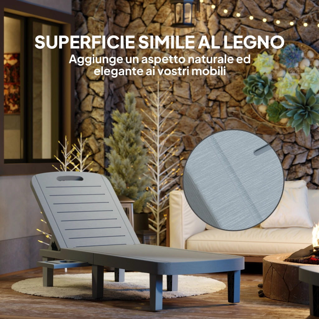 Set 2 Lettini Prendisole con Schienale Regolabile e Vassoi, in Polipropilene, 62x158x88 cm, Grigio Scuro