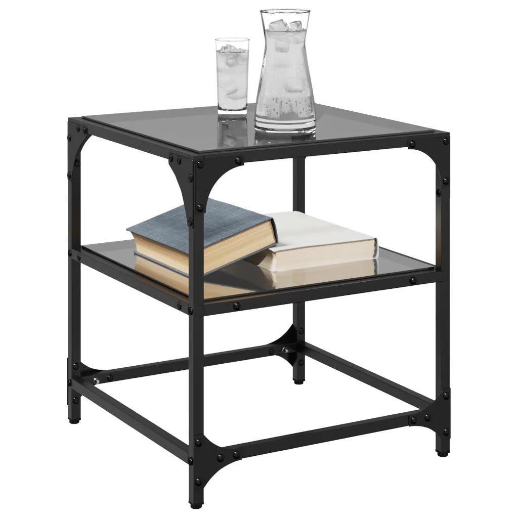 Tavolini da Salotto con Piano Vetro Nero 2pz 40x40x45cm Acciaio 846005