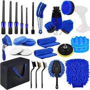 Kit di Pulizia Auto 27 pezzi per Interno Esterno - Kit di Pulizia Auto con Set di Spazzole e Borsa - Per Vetro Parabrezza, Fessure d'Aerazione - Per Auto, Motocicletta, Bicicletta - Accessori di Dettaglio