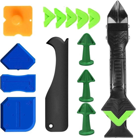 Strumento rimuove silicone 15 pezzi - 3-in-1 strumento per sigillatura - 6 adesivi - per cucina, bagno e pavimento