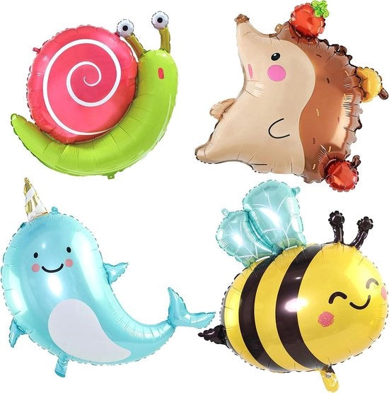 4 grandi palloni d'elio colorati con animali - apiene istrice lumaca balena - per festa di compleanno estivo da spiaggia decorazione regalo