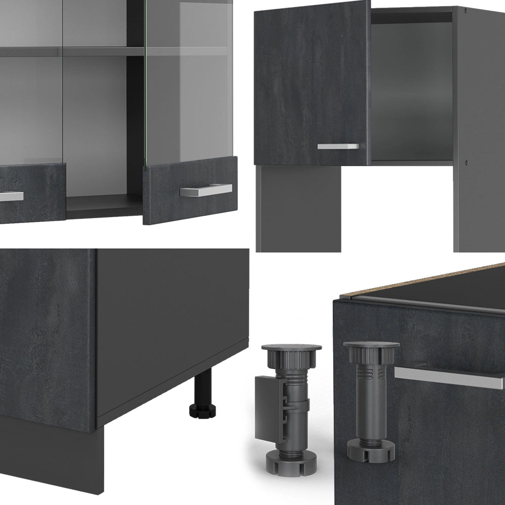 Cucina angolare completa R-Line Calce nera/Antracite 247 x 237 cm PL Marmo Vicco