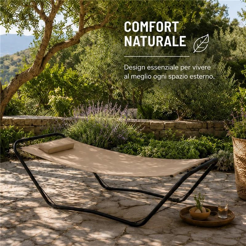 AMACA DA GIARDINO CON SUPPORTO IN ACCIAIO E PVC 210X80X65H CM COLORE BEIGE