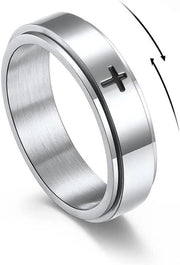 Anello di preghiera minimalista in acciaio inossidabile con croce cristiana Gesù Cristo - Nuovo, per Signore e Signora