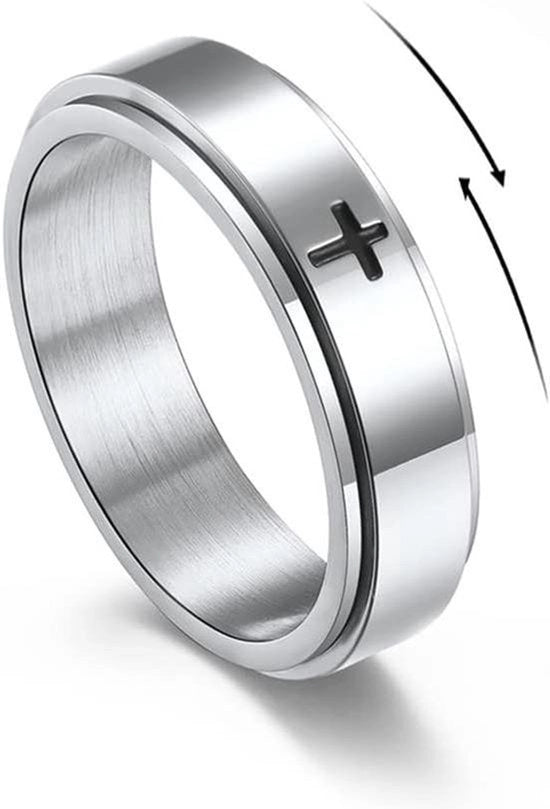 Anello di preghiera minimalista in acciaio inossidabile con croce cristiana Gesù Cristo - Nuovo, per Signore e Signora