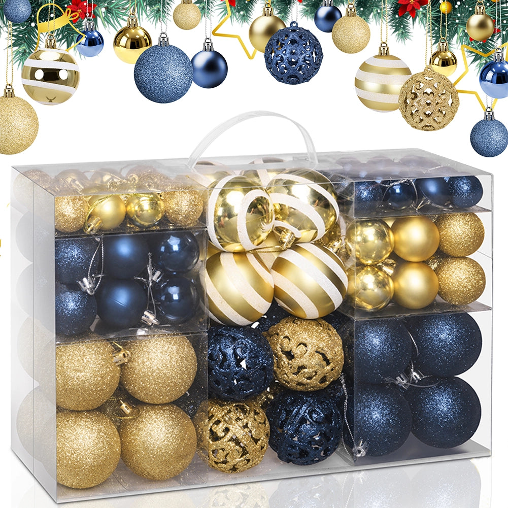 Confezione 100 Palline Natale Oro e Blu Diametro 3/4/6 cm Addobbo Natalizio