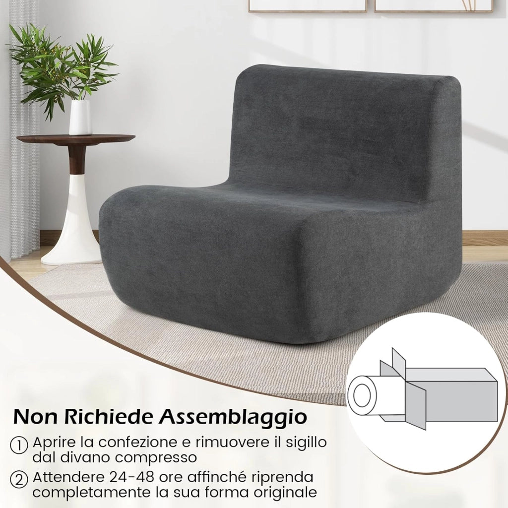 Divano Singolo da Pavimento, Poltrona da Divano con Morbido Velluto e Supporto Ergonomico, Poltrona Sacco da Lettura per Soggiorno, Camera da Letto (Grigio)