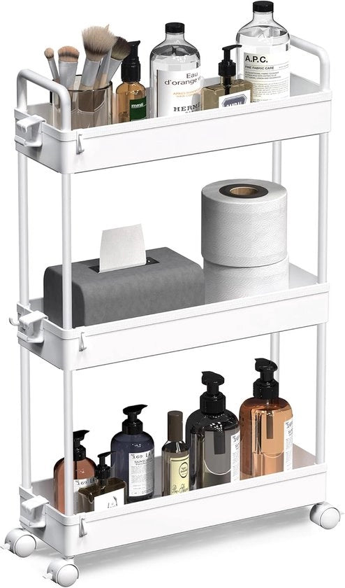 Trolley a tre livelli - organizzatore pratico per spazi ristretti - bianco - plastica