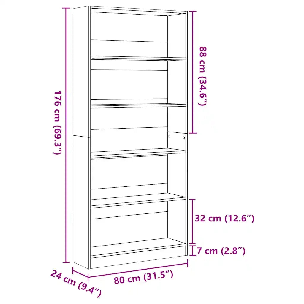 Libreria Grigio Cemento 80x24x176 cm in Legno Multistrato