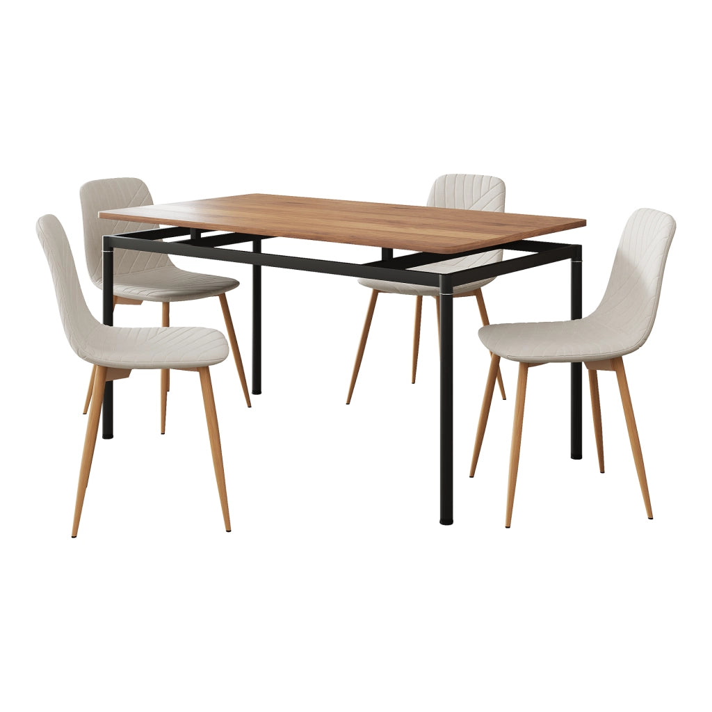 Set da Pranzo Hemnes Tavolo 140x80 cm in Effetto Rovere con 4 Sedie Beige [en.casa]
