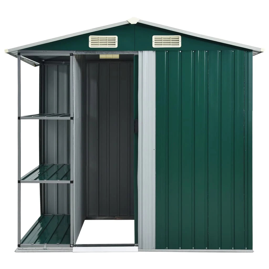 Casetta da giardino cabina ripostiglio casetta da esterno robusta casetta per attrezzi con ripiano 205 x 130 x 183 cm ferro verde 02_0022225