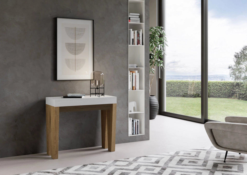 Consolle allungabile 90x40/196 cm SpimboX Mix Small piano Bianco Frassino - struttura Quercia Natura