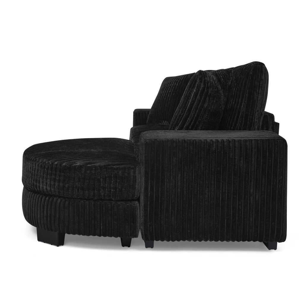 Divano angolare modulare in velluto a coste con pouf ovale reversibile e 2 cuscini nero 256,5 × 133,5 × 89 cm